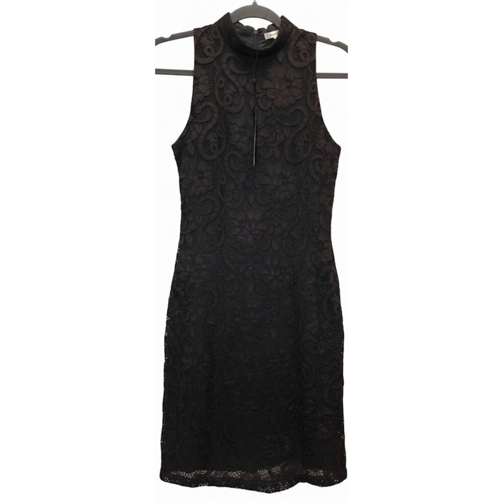 Greyson womens medium hi neck lace dress charcoal gray stretch fitted bodycon